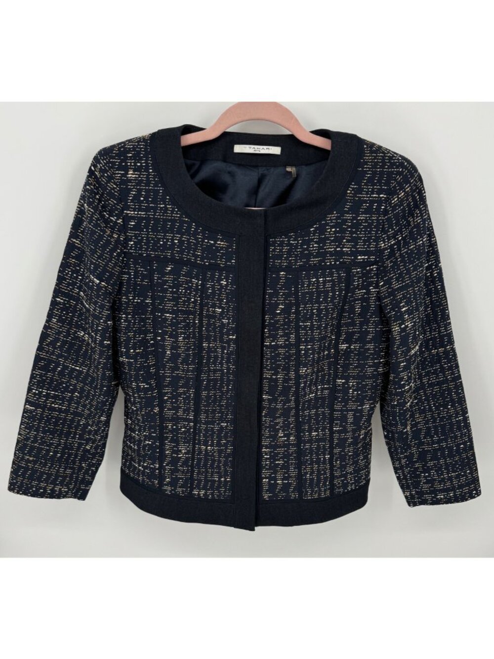 Elie Tahari Womens Navy Blue & Gold Tweed Blazer Jacket Size 8P